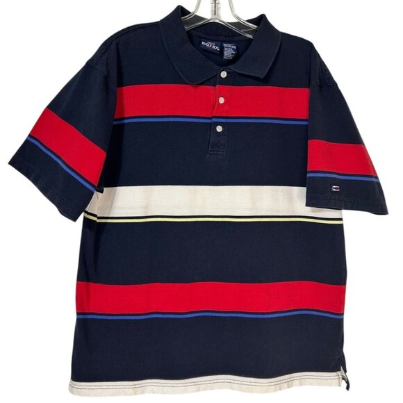 Vintage Bugle Boy ‎ Short Sleeve Striped Polo Shirt - Men's Size XL - Picture 1 of 8